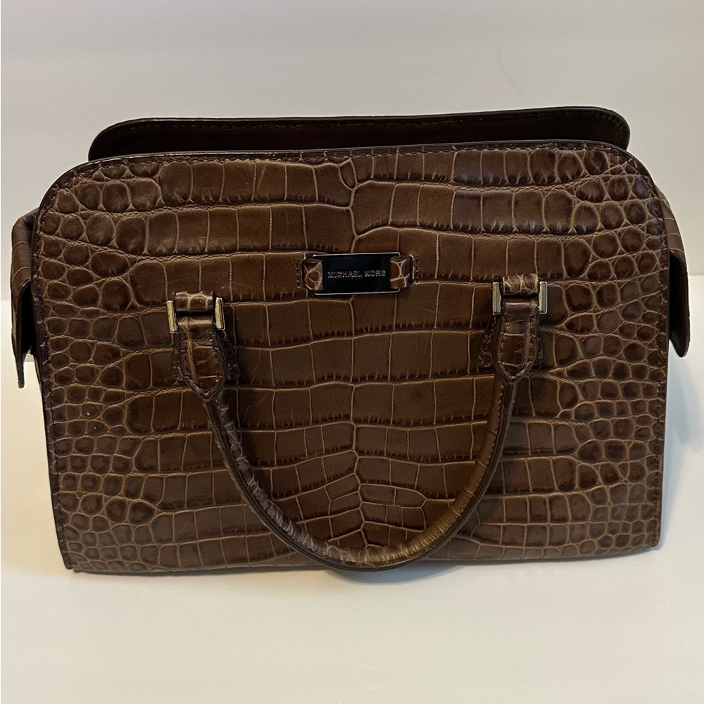 Michael Kors Gia Satchel – Coffee Crocodile Embossed Leather